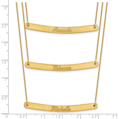 14K Yellow Gold Brushed 3 Chain Bar Necklace