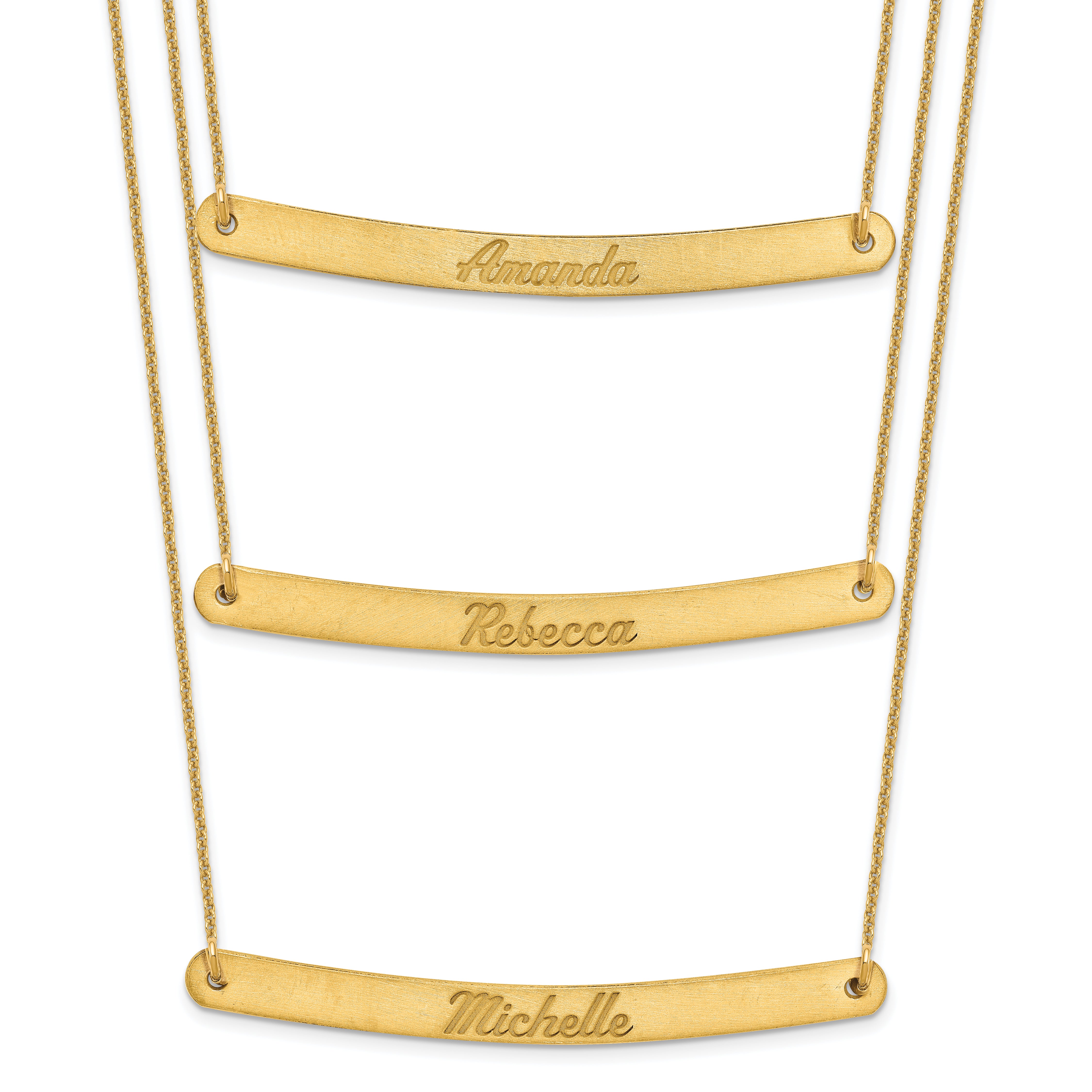 14K Yellow Gold Brushed 3 Chain Bar Necklace