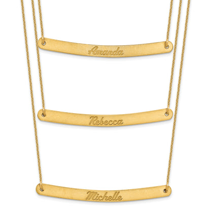 14K Yellow Gold Brushed 3 Chain Bar Necklace