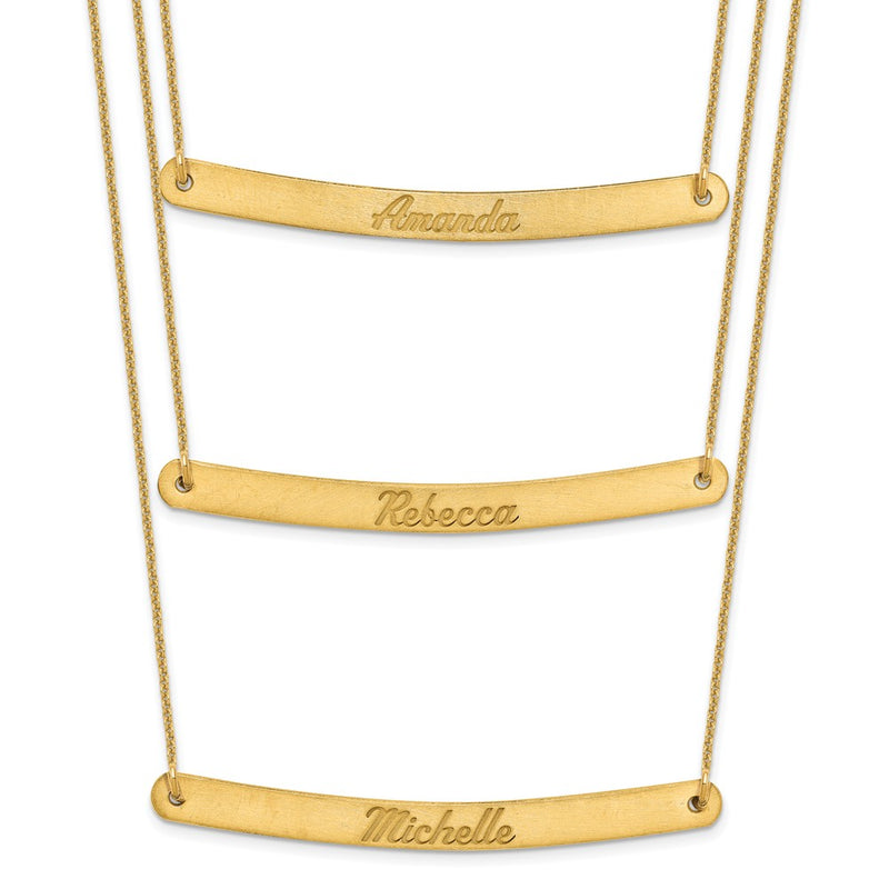 14K Yellow Gold Brushed 3 Chain Bar Necklace