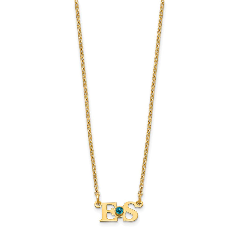 Gold Plated 2 Initials W/ 14K Bezel Birthstone Necklace
