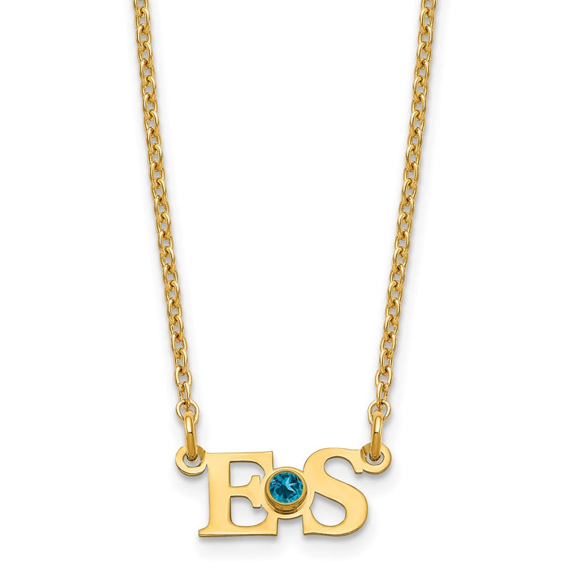 Gold Plated 2 Initials W/ 14K Bezel Birthstone Necklace