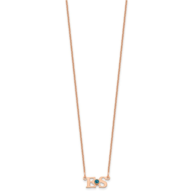 14K Rose Gold 2 Initials W/ Bezel Birthstone Necklace
