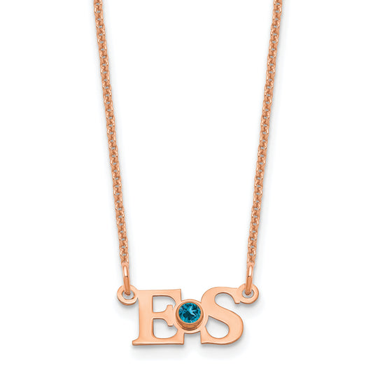 14K Rose Gold 2 Initials W/ Bezel Birthstone Necklace