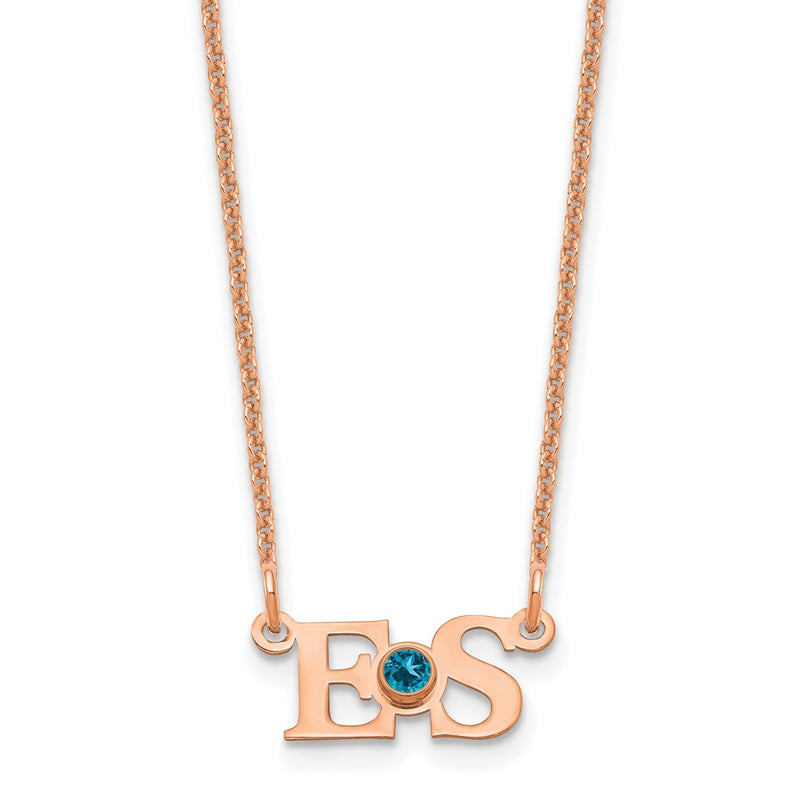 14K Rose Gold 2 Initials W/ Bezel Birthstone Necklace