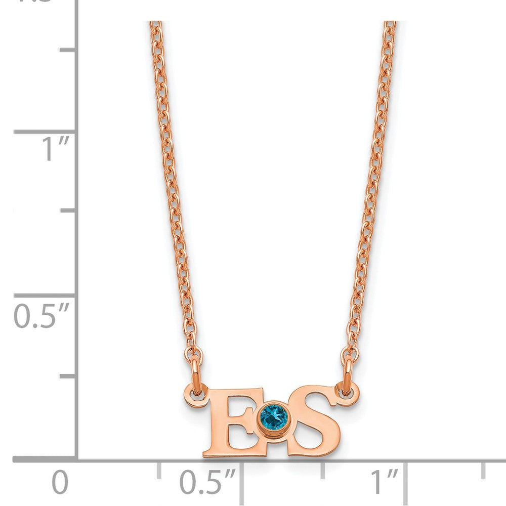Rose Plated 2 Initials 14K Bezel Birthstone Necklace