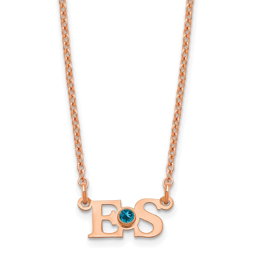 Rose Plated 2 Initials 14K Bezel Birthstone Necklace