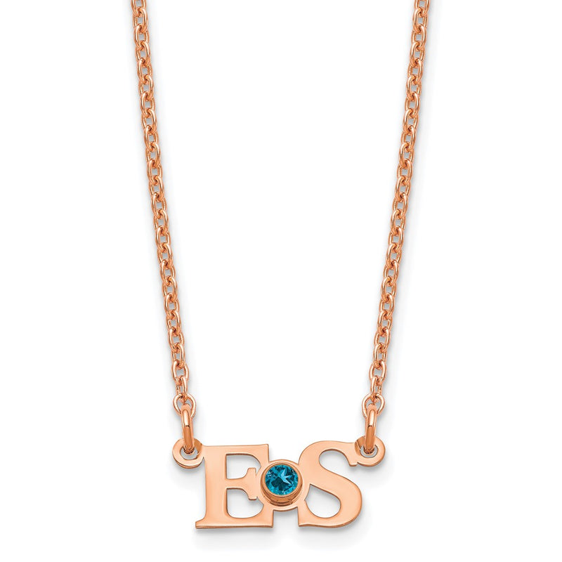 Rose Plated 2 Initials 14K Bezel Birthstone Necklace