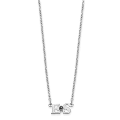 Sterling Silver Rhod Plated 2 Initials With 14K Bezel Birthstone Necklace