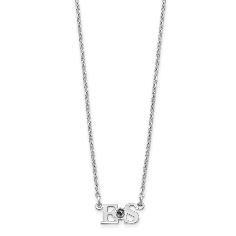 Sterling Silver Rhod Plated 2 Initials With 14K Bezel Birthstone Necklace