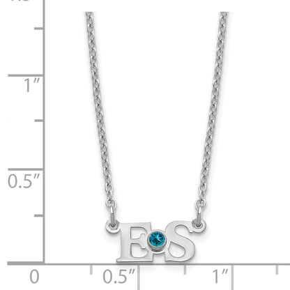 Sterling Silver Rhod Plated 2 Initials With 14K Bezel Birthstone Necklace