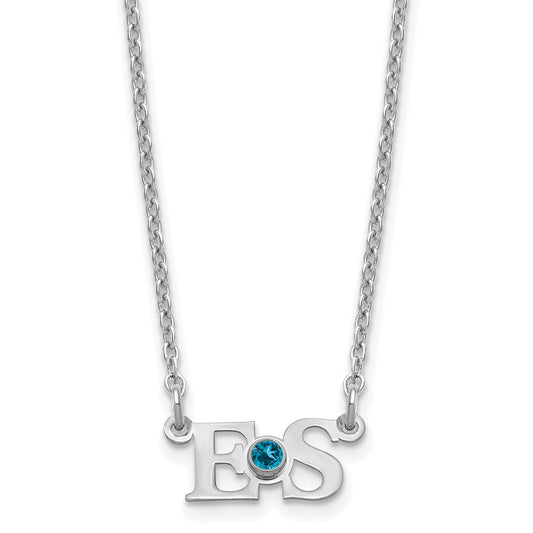 Sterling Silver Rhod Plated 2 Initials With 14K Bezel Birthstone Necklace