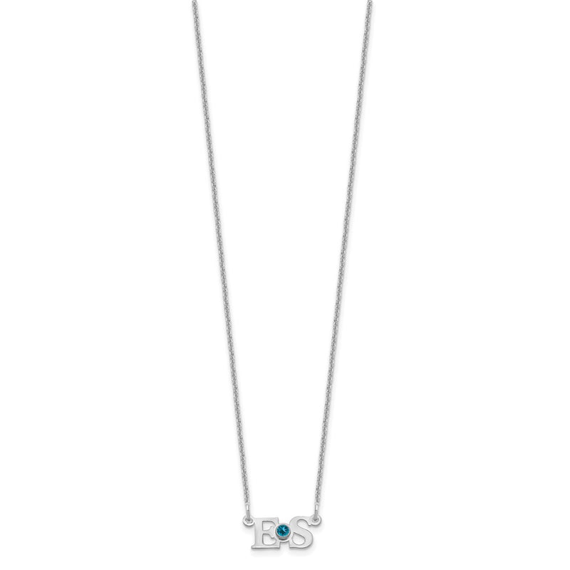 14K White Gold Wg 2 Initials 14K/Rhodium Plated Bezel Birthstone Necklace