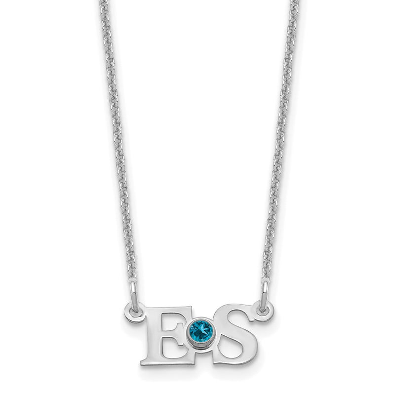14K White Gold Wg 2 Initials 14K/Rhodium Plated Bezel Birthstone Necklace