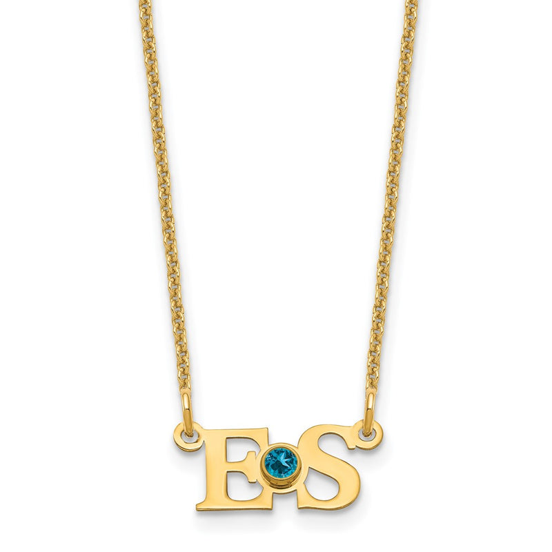 14K Yellow Gold Yg 2 Initials 14K/Rhodium Plated Bezel Birthstone Necklace