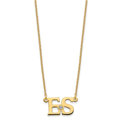 Gold Plated 2 Initials W/ 14K Bezel Birthstone Necklace