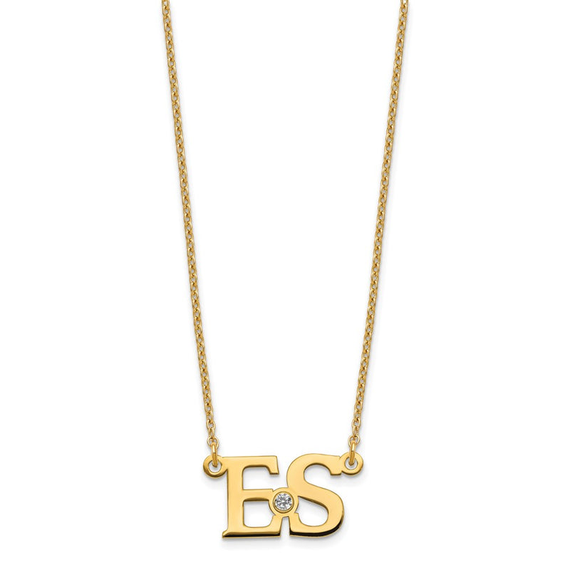 Gold Plated 2 Initials W/ 14K Bezel Birthstone Necklace