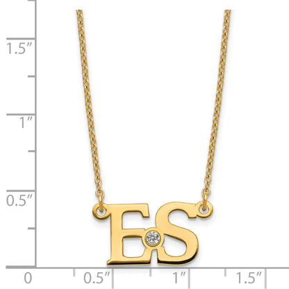 Gold Plated 2 Initials W/ 14K Bezel Birthstone Necklace
