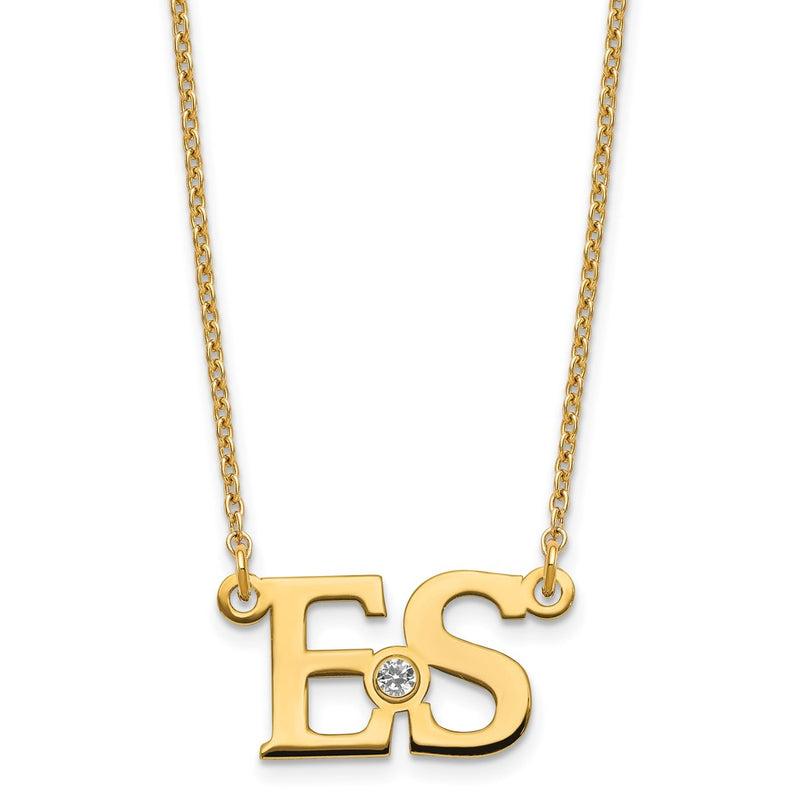 Gold Plated 2 Initials W/ 14K Bezel Birthstone Necklace