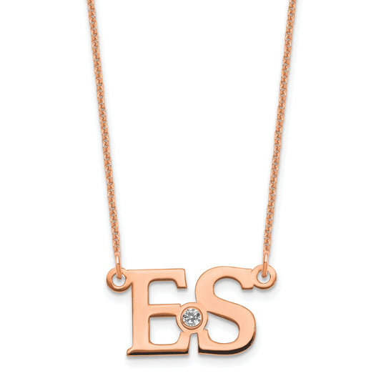 14K Rose Gold 2 Initials W/ Bezel Birthstone Necklace