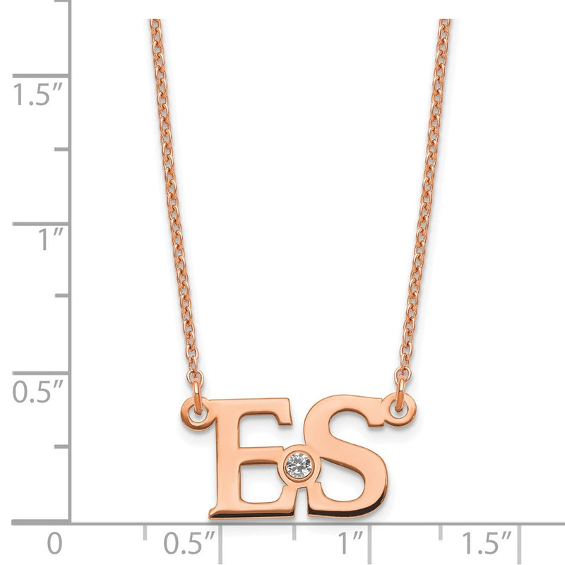 Rose Plated 2 Initials 14K Bezel Birthstone Necklace