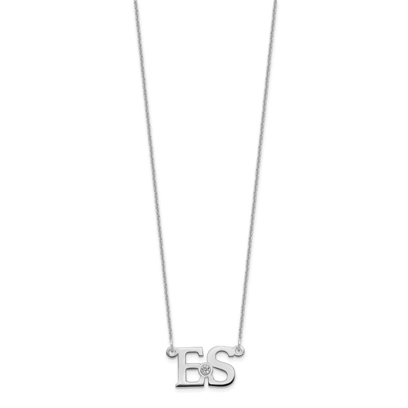 14K White Gold Wg 2 Initials 14K/Rhodium Plated Bezel Birthstone Necklace