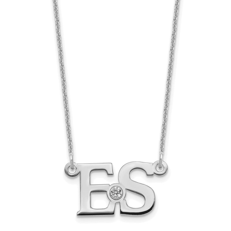 14K White Gold Wg 2 Initials 14K/Rhodium Plated Bezel Birthstone Necklace