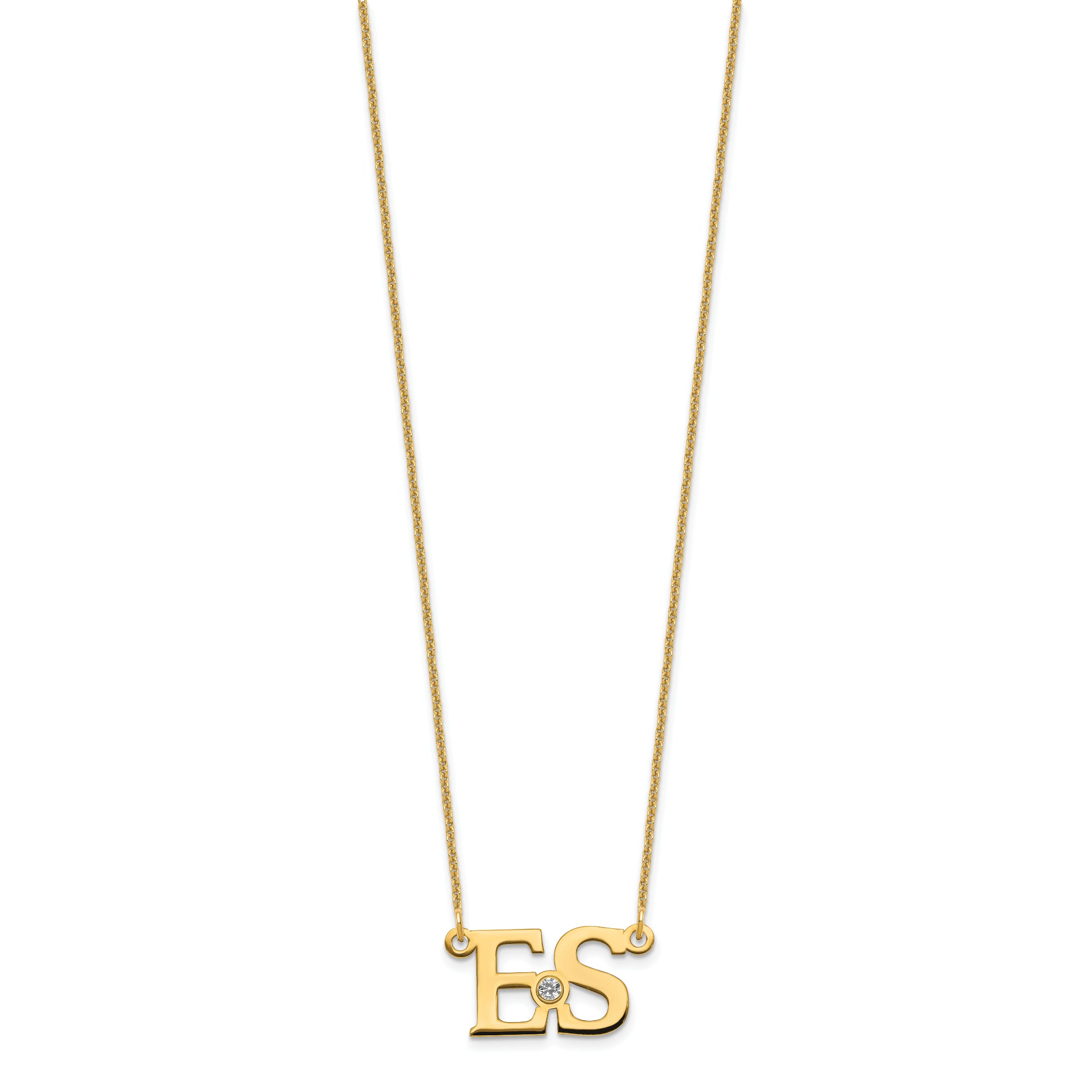 14K Yellow Gold Yg 2 Initials 14K/Rhodium Plated Bezel Birthstone Necklace