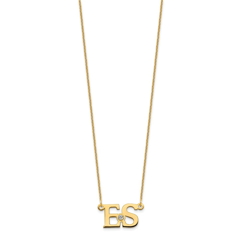 14K Yellow Gold Yg 2 Initials 14K/Rhodium Plated Bezel Birthstone Necklace