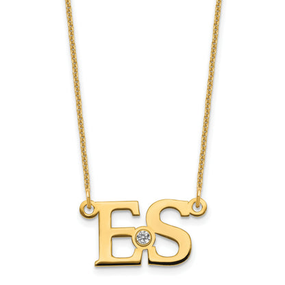14K Yellow Gold Yg 2 Initials 14K/Rhodium Plated Bezel Birthstone Necklace