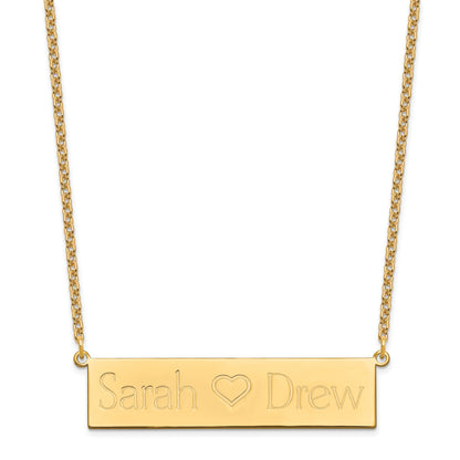 Gold Plated Brushed 2 Names And Heart Bar Necklace