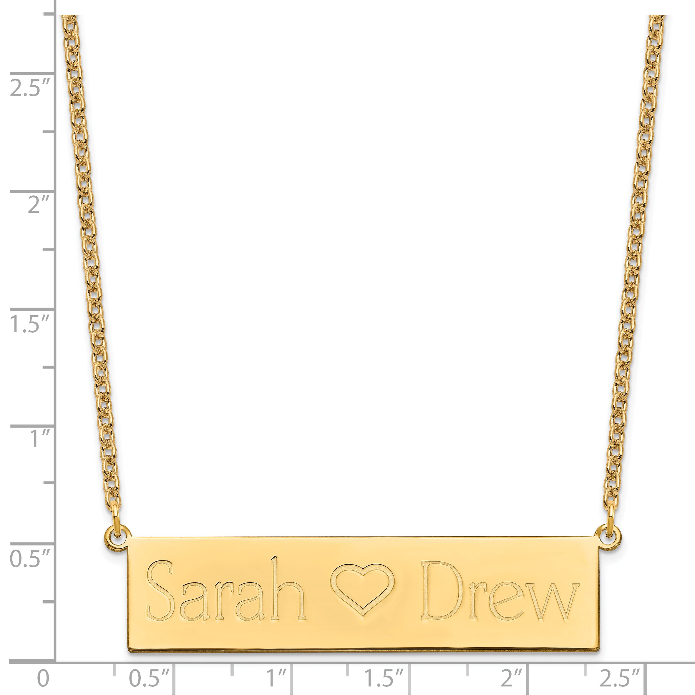 Gold Plated Brushed 2 Names And Heart Bar Necklace