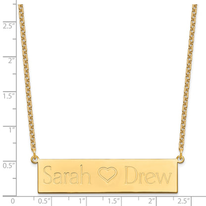 Gold Plated Brushed 2 Names And Heart Bar Necklace