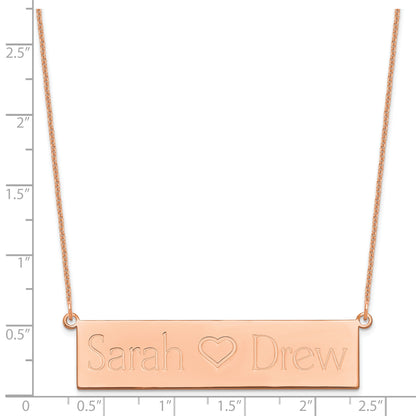 14K Rose Gold Brushed 2 Names And Heart Bar Necklace
