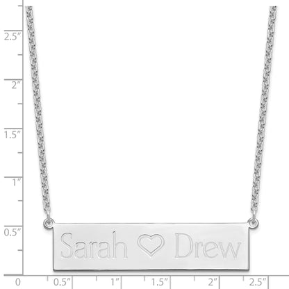 Sterling Silver Rhodium Plated Brushed 2 Names And Heart Bar Necklace