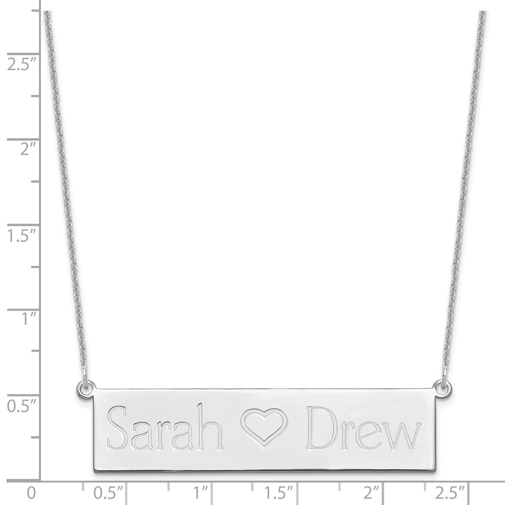 14K White Gold Brushed 2 Names And Heart Bar Necklace