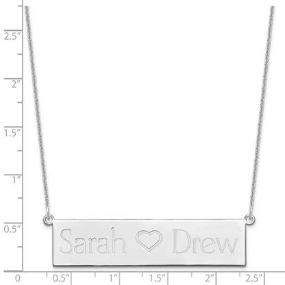 14K White Gold Brushed 2 Names And Heart Bar Necklace