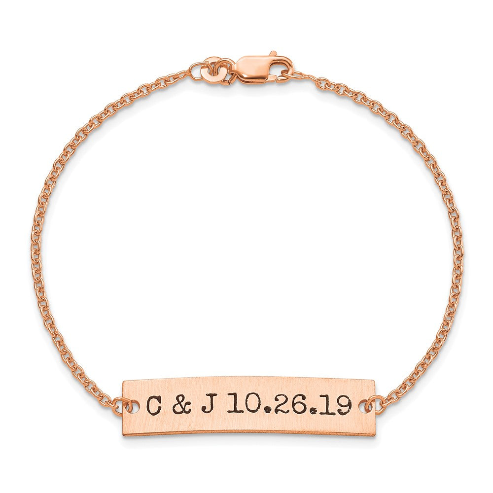 14K Rose Gold Brushed Epoxy Initials And Date Bar Bracelet