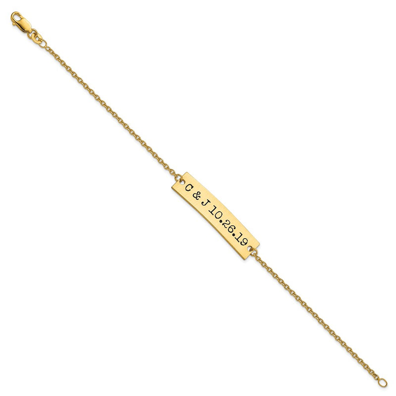 14K Yellow Gold Brushed Epoxy Initials And Date Bar Necklace