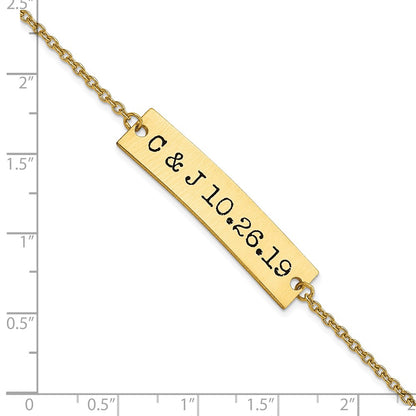 14K Yellow Gold Brushed Epoxy Initials And Date Bar Necklace