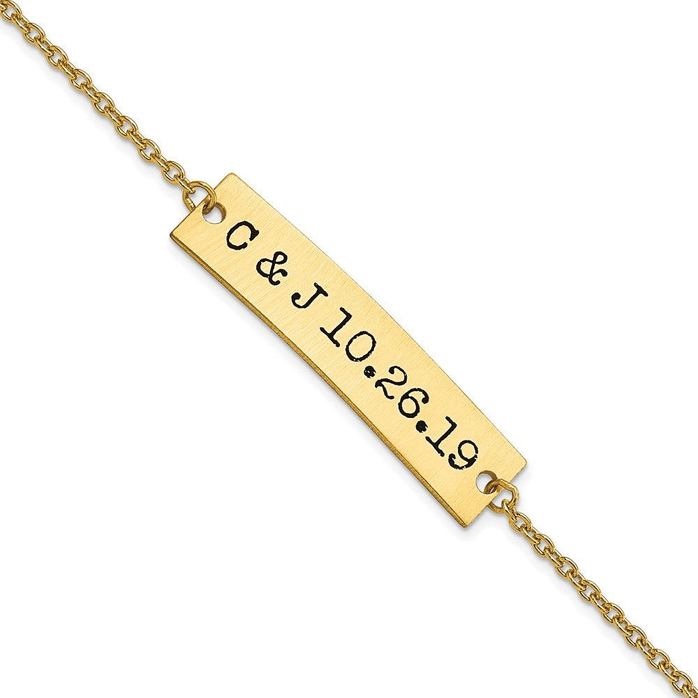 14K Yellow Gold Brushed Epoxy Initials And Date Bar Necklace