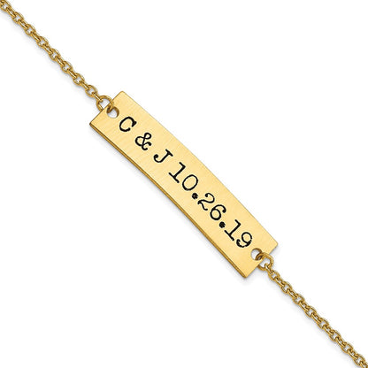 14K Yellow Gold Brushed Epoxy Initials And Date Bar Necklace