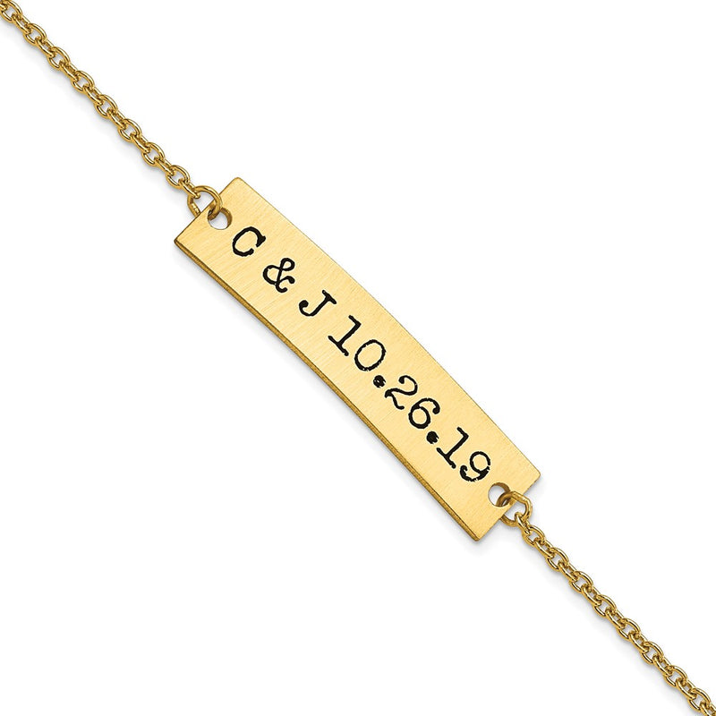 14K Yellow Gold Brushed Epoxy Initials And Date Bar Necklace