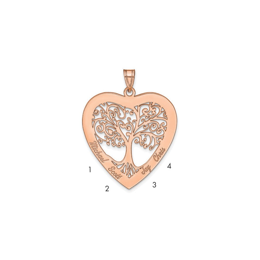 Rose Plated Sterling Silver/Rose Heart Family Tree Pendant