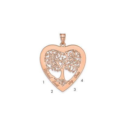Rose Plated Sterling Silver/Rose Heart Family Tree Pendant