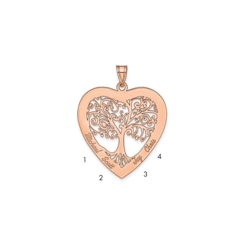 Rose Plated Sterling Silver/Rose Heart Family Tree Pendant