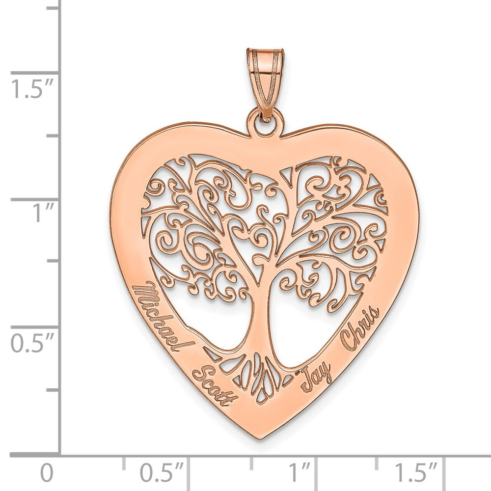 Rose Plated Sterling Silver/Rose Heart Family Tree Pendant