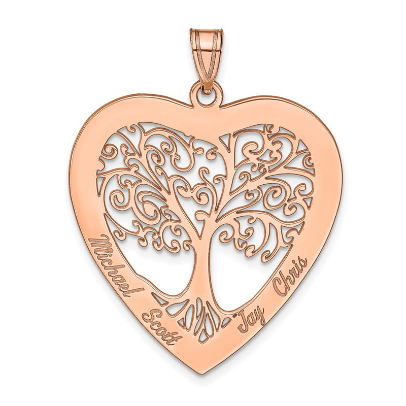 Rose Plated Sterling Silver/Rose Heart Family Tree Pendant