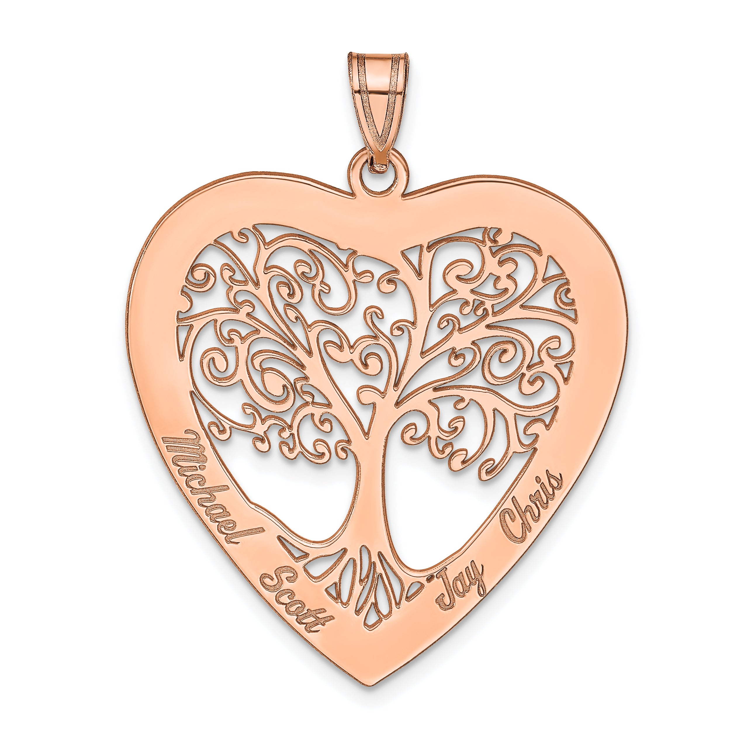 14K Rose Gold Heart Family Tree Pendant