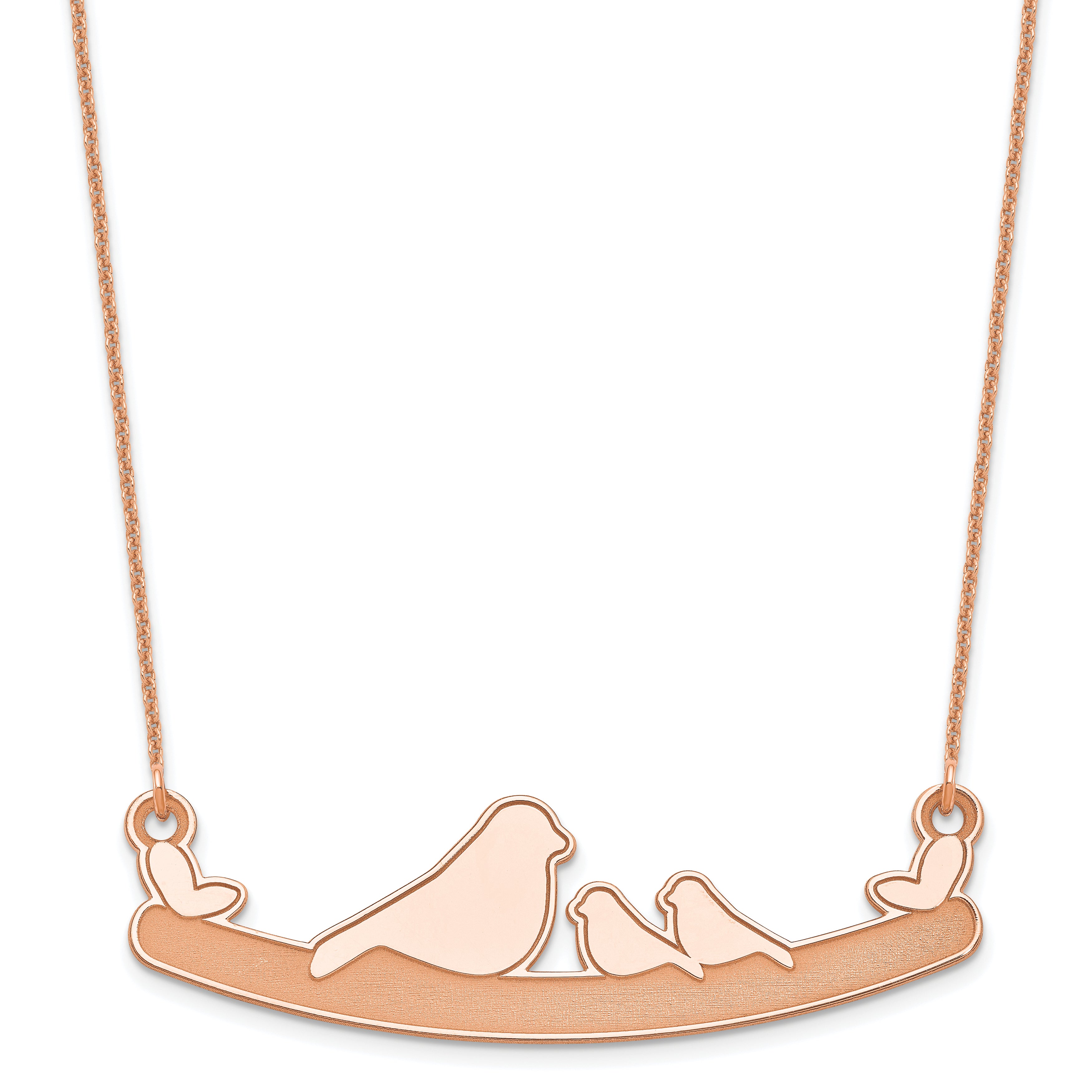 14K Rose Gold Mom And 2 Baby Birds Necklace